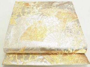 平和屋2◎佐賀錦　六通柄袋帯　舞扇飛鶴花文　金銀糸　逸品　DAAC0815cm