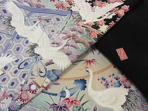 平和屋2■豪華黒留袖　作家物　刺繍　手描き　群鶴風景花文　暈し染め　金彩　逸品　DAAC0249ma