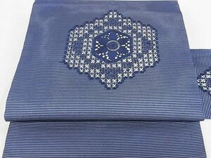  flat peace shop 2# summer thing 9 size Nagoya obi embroidery . flower writing . Indigo color excellent article DAAC4267ea