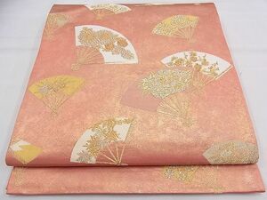 平和屋川間店■太鼓柄袋帯　唐織　扇面散らし花文　金糸　逸品　n-bg0368