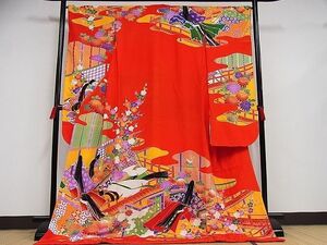 平和屋-こころ店■お引きずり・お引き摺り・引き振袖　駒刺繍　女人花文　正絹　逸品　未使用　AAAE5628Bph