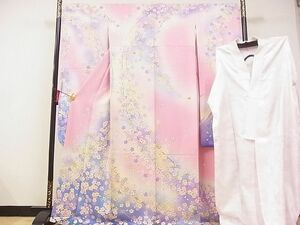 平和屋-こころ店■豪華振袖　長襦袢（無双仕立て）セット　枝垂桜　暈し染め　正絹　逸品　AAAD4596Ata