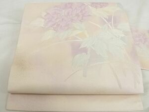 平和屋-こころ店◎九寸名古屋帯　膨れ織　枝花文　銀糸　正絹　逸品　AAAF7126Asg