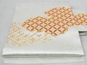 平和屋-こころ店■九寸名古屋帯　駒刺繍　雲重ね七宝花文　引箔　正絹　逸品　AAAE8468Apf