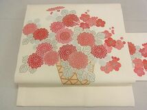 平和屋2◎塩瀬　九寸名古屋帯　駒刺繍　飾花文　金彩　逸品　DAAB1493jm_画像1