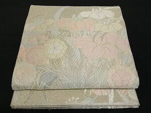 平和屋川間店■佐賀錦　六通柄袋帯　唐織　草花文　銀糸　正絹　逸品　A-pf3413