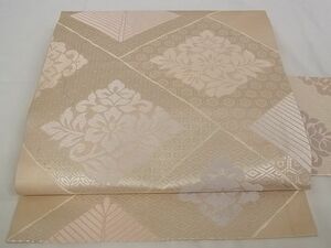 平和屋川間店■九寸名古屋帯　唐織　花菱文　銀糸　正絹　逸品　A-pf4638