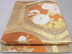 平和屋-こころ店◎六通柄袋帯　唐織　亀甲花文　金糸　正絹　逸品　AAAE1770Ajz