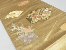 平和屋-こころ店◎太鼓柄袋帯　花文箱文　金糸　引箔　正絹　逸品　AAAE1771Ajz_画像2