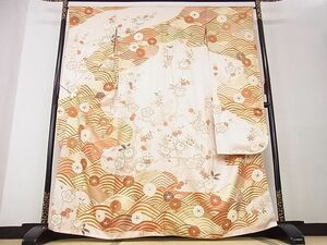 平和屋-こころ店■豪華振袖　駒刺繍　立波花文　金彩　正絹　逸品　AAAD1526Ahg