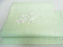 平和屋2■夏物　九寸名古屋帯　紬地　総刺繍　雪輪草花文　金糸　逸品　DAAC5521op_画像1