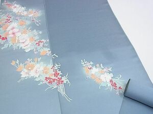 平和屋-こころ店■付下げ　反物　着尺　刺繍　草花文　正絹　逸品　未使用　AAAE7770Auw