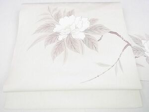 平和屋2◎塩瀬　九寸名古屋帯　作家物　手描き　枝花文　金彩　逸品　DAAC0891cm