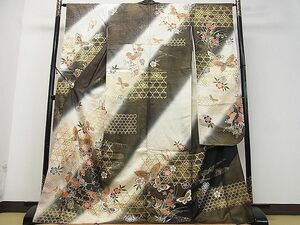 平和屋2■豪華振袖　駒刺繍　籠目吉祥花蝶文　暈し染め　金彩　逸品　DAAC4453ea