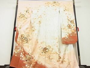 平和屋-こころ店■豪華振袖　花蝶丸文　暈し染め　金彩　正絹　逸品　AAAD1498Ahg