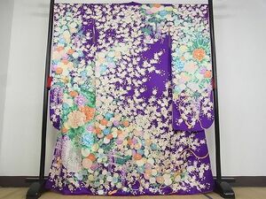 平和屋-こころ店■豪華振袖　駒刺繍　花車文　金彩　正絹　逸品　AAAE2537Bwt