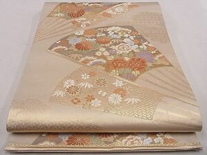 平和屋川間店■六通柄袋帯　唐織　扇飛鶴松竹梅花文　金糸　逸品　an4481