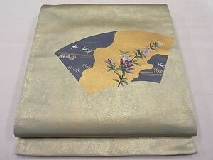 平和屋川間店■太鼓柄袋帯　刺繍　地紙枝花鳥文　金彩　逸品　ut6973