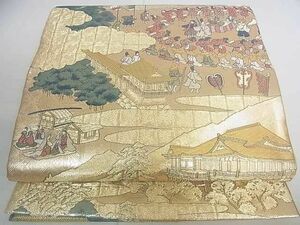 平和屋2◎両面六通柄袋帯　人物風景松文　金糸　逸品　DAAD0408ar