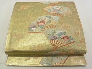 平和屋2◎六通柄袋帯　扇面飛鶴花文　金糸　逸品　DAAB1588jm