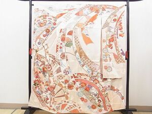 平和屋野田店■豪華振袖　作家物　駒刺繍　瑞兆熨斗文　金銀糸　逸品　BAAC9589hv