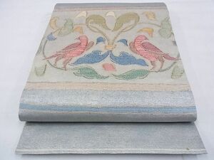 平和屋野田店◎太鼓柄袋帯　すくい織　花鳥文　金糸　逸品　BAAD3151ph