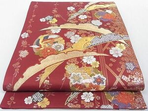 平和屋-こころ店◎六通柄袋帯　唐織　雪芝鳳凰花文　金糸　正絹　逸品　AAAF2747Ajz