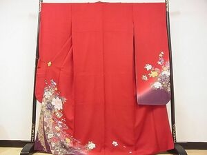 平和屋-こころ店■豪華振袖　几帳花文　暈し染め　金彩　京都きもの友禅扱い　正絹　逸品　AAAF3939Ata