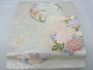 平和屋-こころ店■六通柄袋帯　唐織　花丸鳥文　金糸　正絹　逸品　AAAD5427Bnp