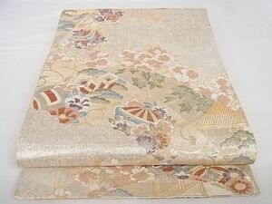 平和屋-こころ店◎六通柄袋帯　吉祥風景花文　金糸　引箔　正絹　逸品　AAAE8538Apf