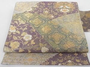  flat peace shop - here . shop * 9 size Nagoya obi Tang woven flowers and birds writing gold thread silk excellent article AAAD7980Agk