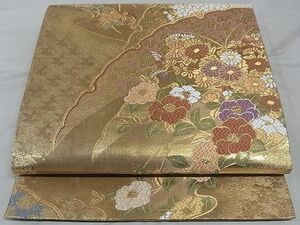 平和屋-こころ店■六通柄袋帯　唐織　雪輪花文　金糸　三越扱い　正絹　逸品　AAAD3854Asx