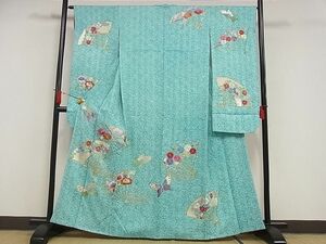 平和屋-こころ店■豪華振袖　駒刺繍　絞り　刺繍　扇舞蝶文　金銀糸　正絹　逸品　AAAF3727Bnp