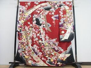  flat peace shop 1# gorgeous long-sleeved kimono piece embroidery bundle ... place car flower writing gold silver . Kyoto kimono .. treatment excellent article CAAB9422ut
