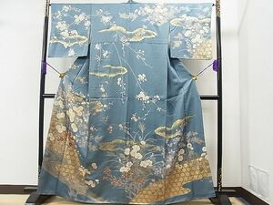 平和屋1■訪問着　駒刺繍　流水籬枝花文　金彩　逸品　CAAB7384yc