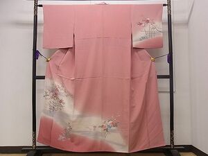 平和屋1■訪問着　流水花鳥文　暈し染め　金彩　逸品　CAAB0964dy