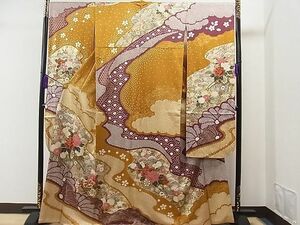 平和屋1■豪華振袖　駒刺繍　絞り　道長牡丹花車文　金彩　逸品　CAAB7356yc