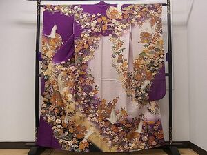  flat peace shop 1# gorgeous long-sleeved kimono piece embroidery snow wheel . crane flower butterfly writing gold paint excellent article CAAB0993dy