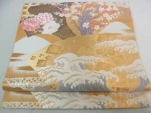 平和屋2◎六通柄袋帯　よう美　地紙立波枝花文　九百錦24金箔　逸品　DAAD0452ar