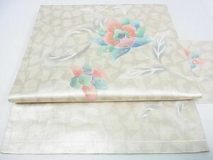 平和屋2■九寸名古屋帯　螺鈿箔　更紗花文　金彩　逸品　DAAC1779wb