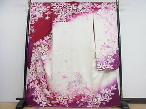  flat peace shop 1# gorgeous long-sleeved kimono embroidery Mai flower writing .. dyeing gold through . ground excellent article CAAB9450ut