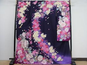  flat peace shop 1# gorgeous long-sleeved kimono Mai flower writing .. dyeing silver through . ground excellent article CAAB9447ut