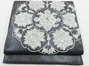 平和屋野田店◎太鼓柄袋帯　総相良刺繍　宝相華　黒地　逸品　BAAD7955vj