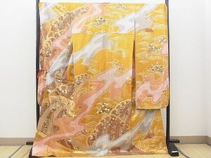 平和屋野田店■豪華振袖　駒刺繍　鹿の子道長立波吉祥花文　金彩　逸品　BAAD9436hv