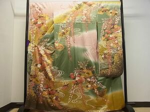  flat peace shop 1# gorgeous long-sleeved kimono ground paper . crane flower writing gold paint bell . shop treatment excellent article CAAB5121vf