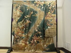  flat peace shop 1# gorgeous long-sleeved kimono piece embroidery phoenix . flower writing gold paint excellent article CAAD2792vf