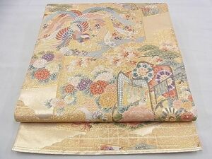 平和屋野田店■六通柄袋帯　唐織　花鳥屏風文　本金二重箔　逸品　BAAE1015du