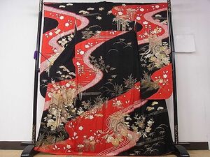 平和屋1■豪華振袖　駒刺繍　絞り　御所車松竹梅花文　金彩　逸品　CAAD3123ng