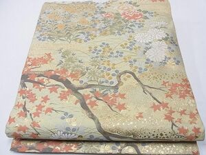 平和屋1■伝統工芸士　平田藤三郎　六通柄袋帯　枝麗文　金糸　逸品　CAAB9988hy