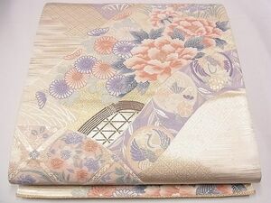 平和屋1◎六通柄袋帯　唐織　遠山飛鶴花蝶文　純金箔　金糸　逸品　CAAD0636eg